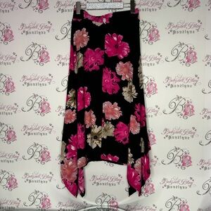 International concept skirt asymmetrical floral black pink stretchy fairy